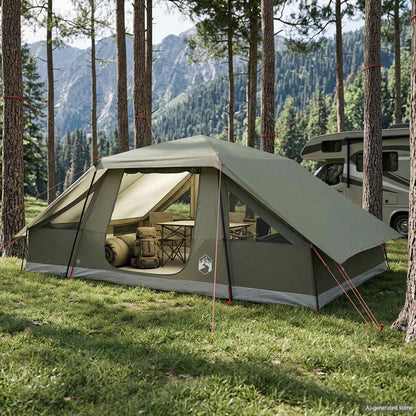 Family Tent with Rainfly Water-resistant 10-Person Army Green
