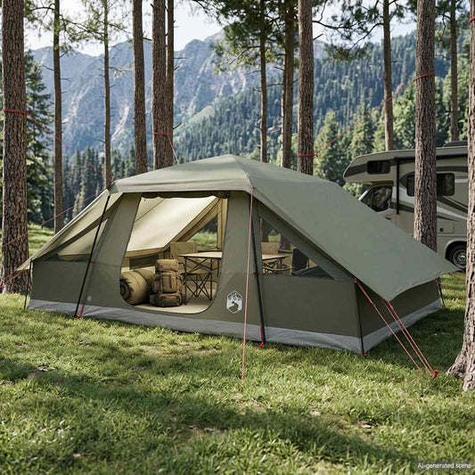 Family Tent with Rainfly Water-resistant 10-Person Army Green