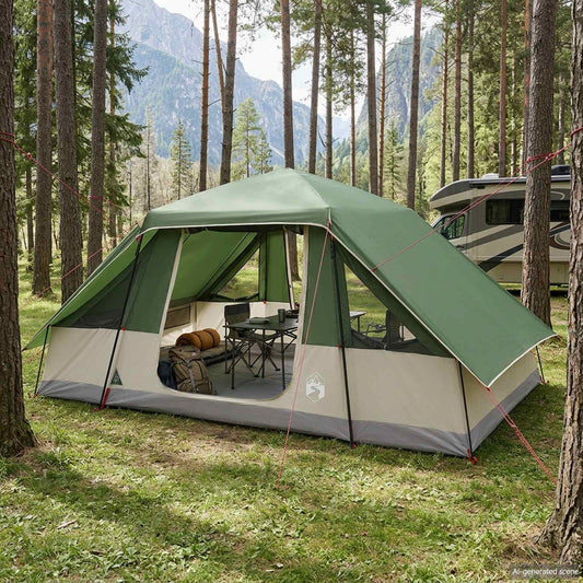 Family Tent with Rainfly Water-resistant 6-Person Green