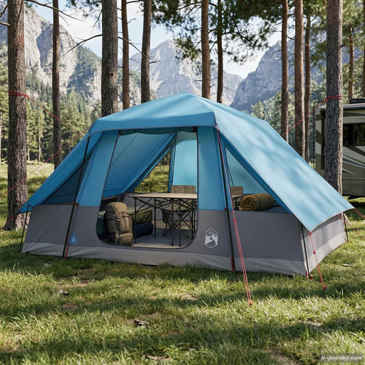 Family Tent with Rainfly Water-resistant 6-Person Blue