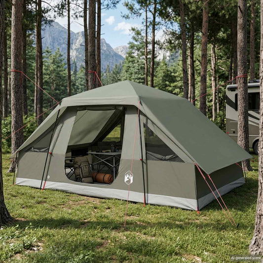 Family Tent with Rainfly Water-resistant 6-Person Army Green