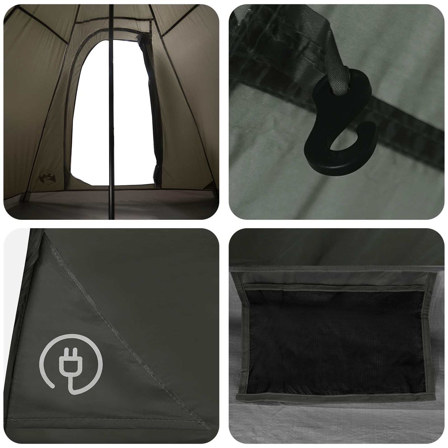 Tipi Tent Water-Resistant 3-Person Army Green