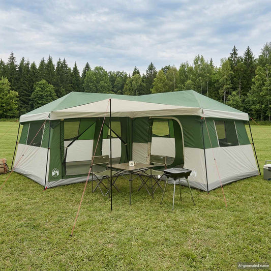 Family Tent with Rainfly Water-Resistant 14-Person Green