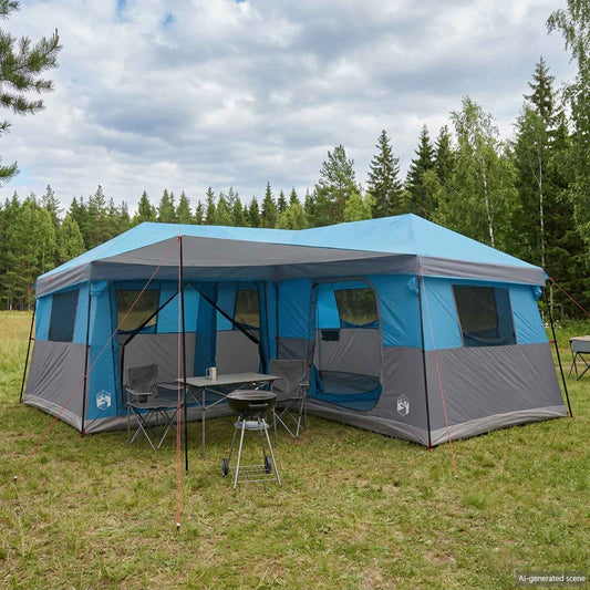 Family Tent with Rainfly Water-Resistant 14-Person Blue