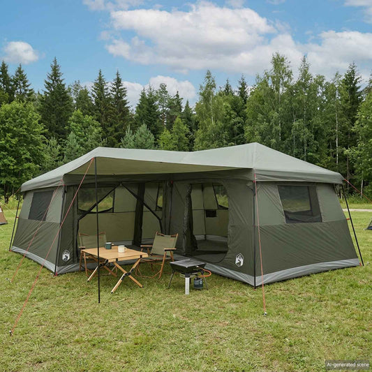 Family Tent with Rainfly Water-Resistant 14-Person Army Green