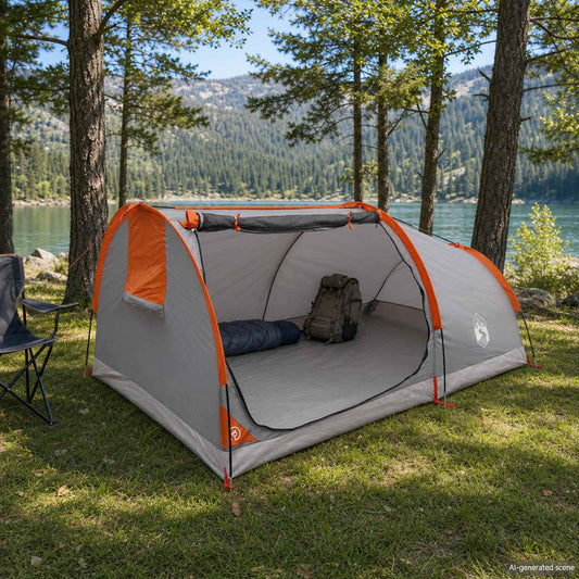 Hiking Tent Water-Resistant 2-Person Grey and Orange