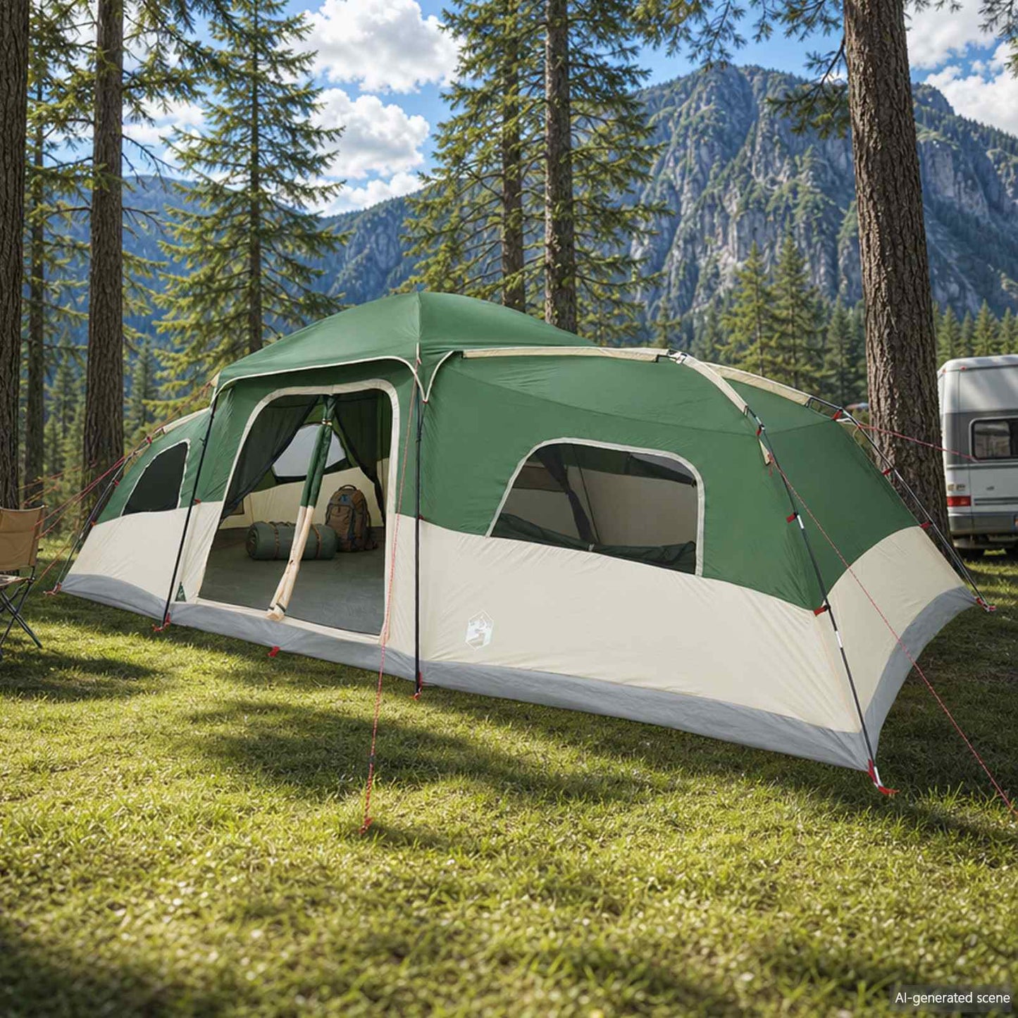 Family Tent with Rainfly Water-resistant 18-Person Green