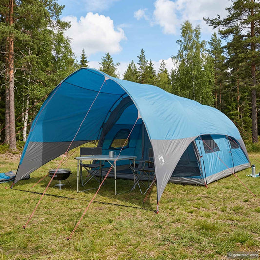 Tunnel Tent with Rainfly Water-Resistant 10-Person Blue