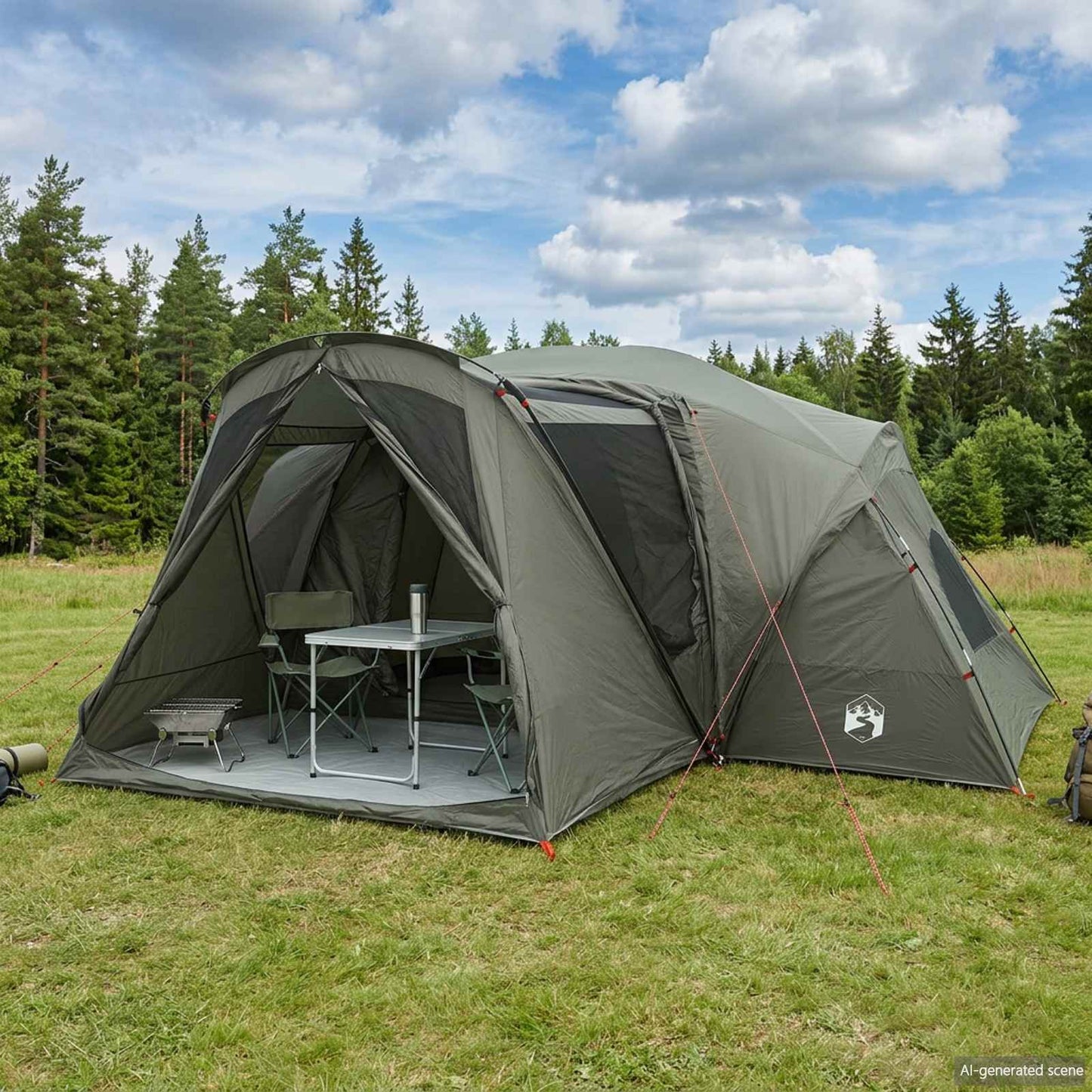 Cabin Tent with Rainfly Water-Resistant 10-Person Army Green