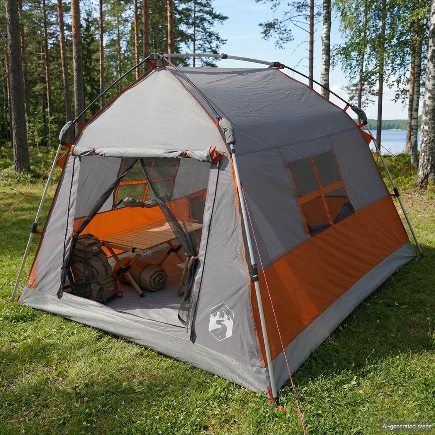 Instant Tent Water-resistant 2-Person Grey and Orange