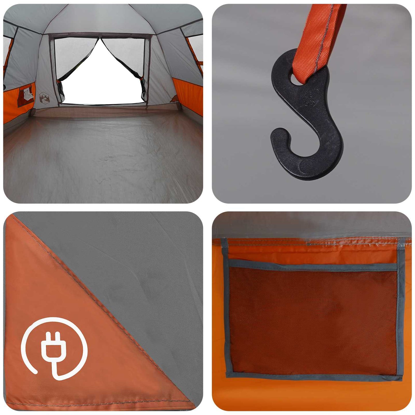Instant Tent Water-resistant 3-Person Grey and Orange