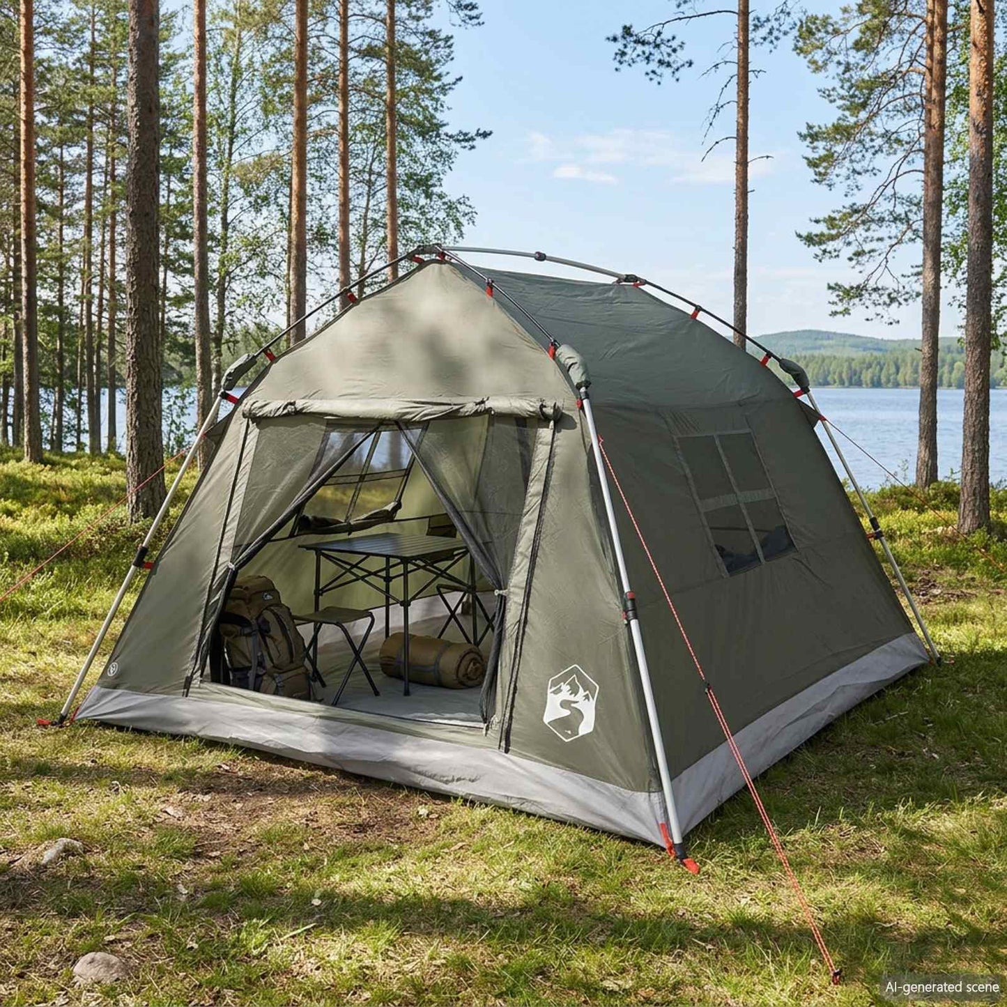 Instant Tent Water-resistant 3-Person Army Green
