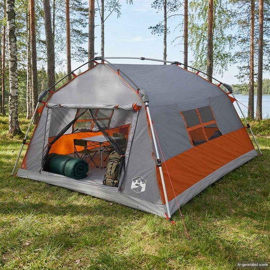 Instant Tent Water-resistant 4-Person Grey and Orange