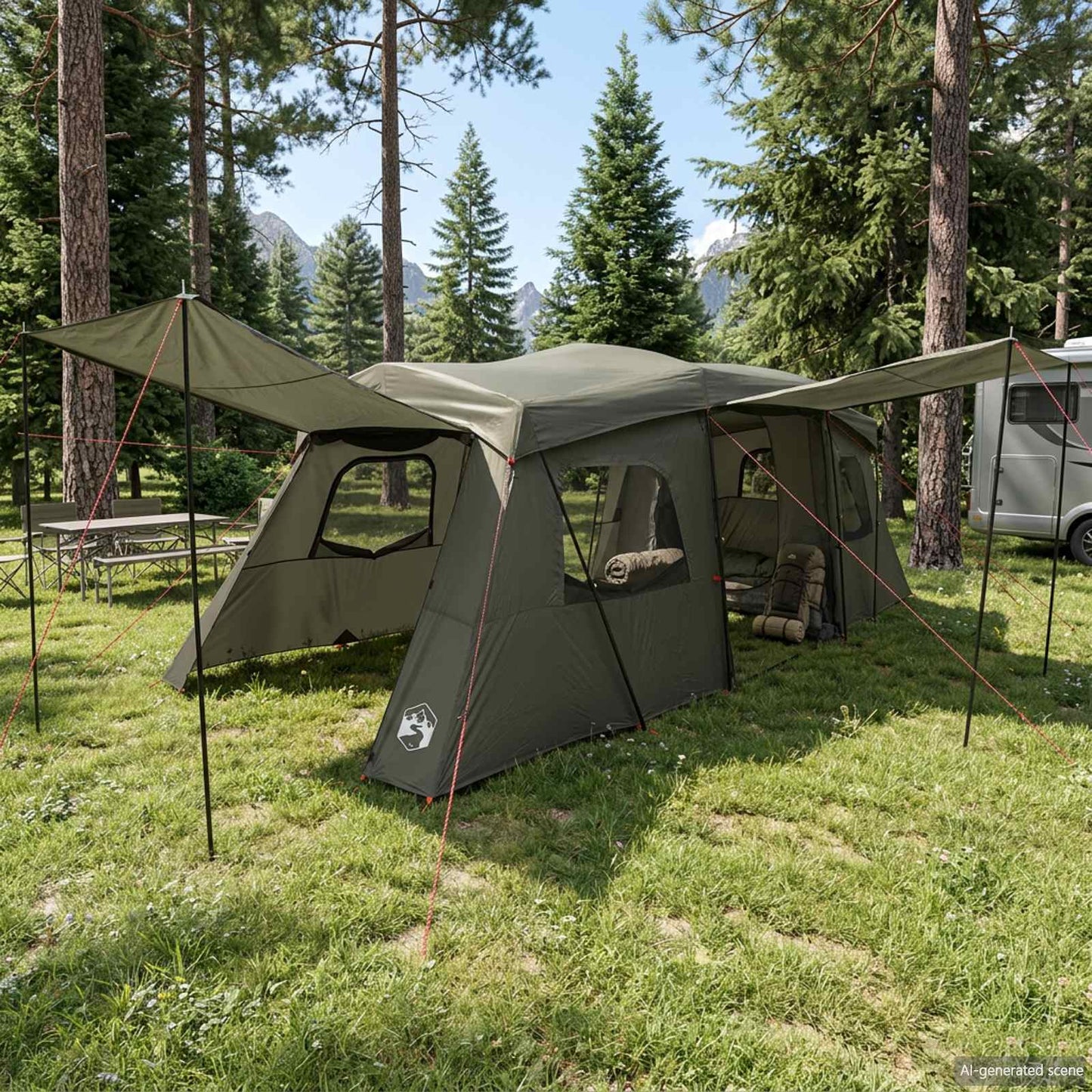 Instant Tent with Rainfly Water-Resistant 3-Person Army Green