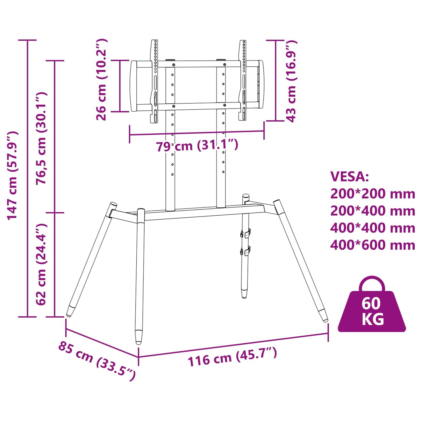 Easel TV Stand for 37-86 Inch Screen Max VESA 400x600mm 60 kg