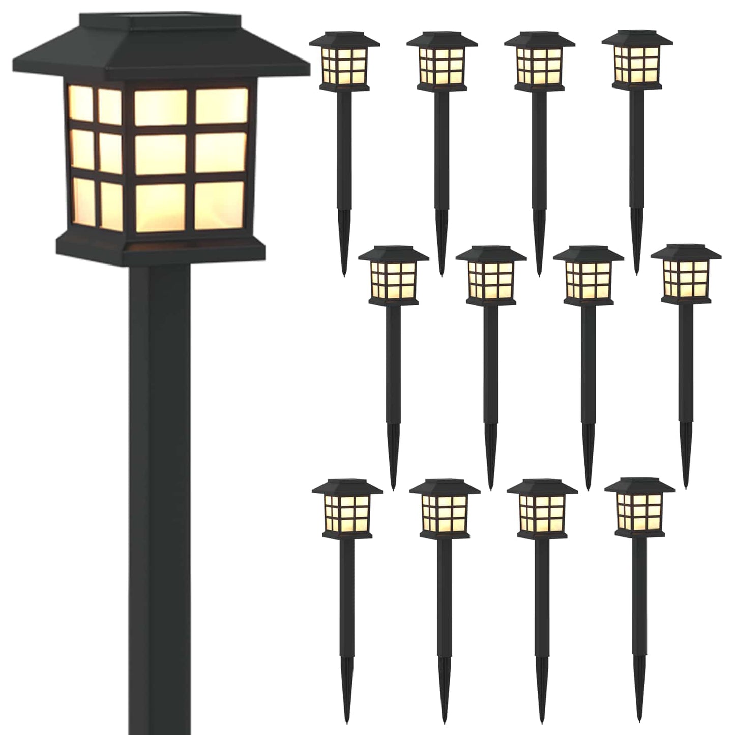 Outdoor Solar Lights with Ground Spike 12 pcs Warm White PP