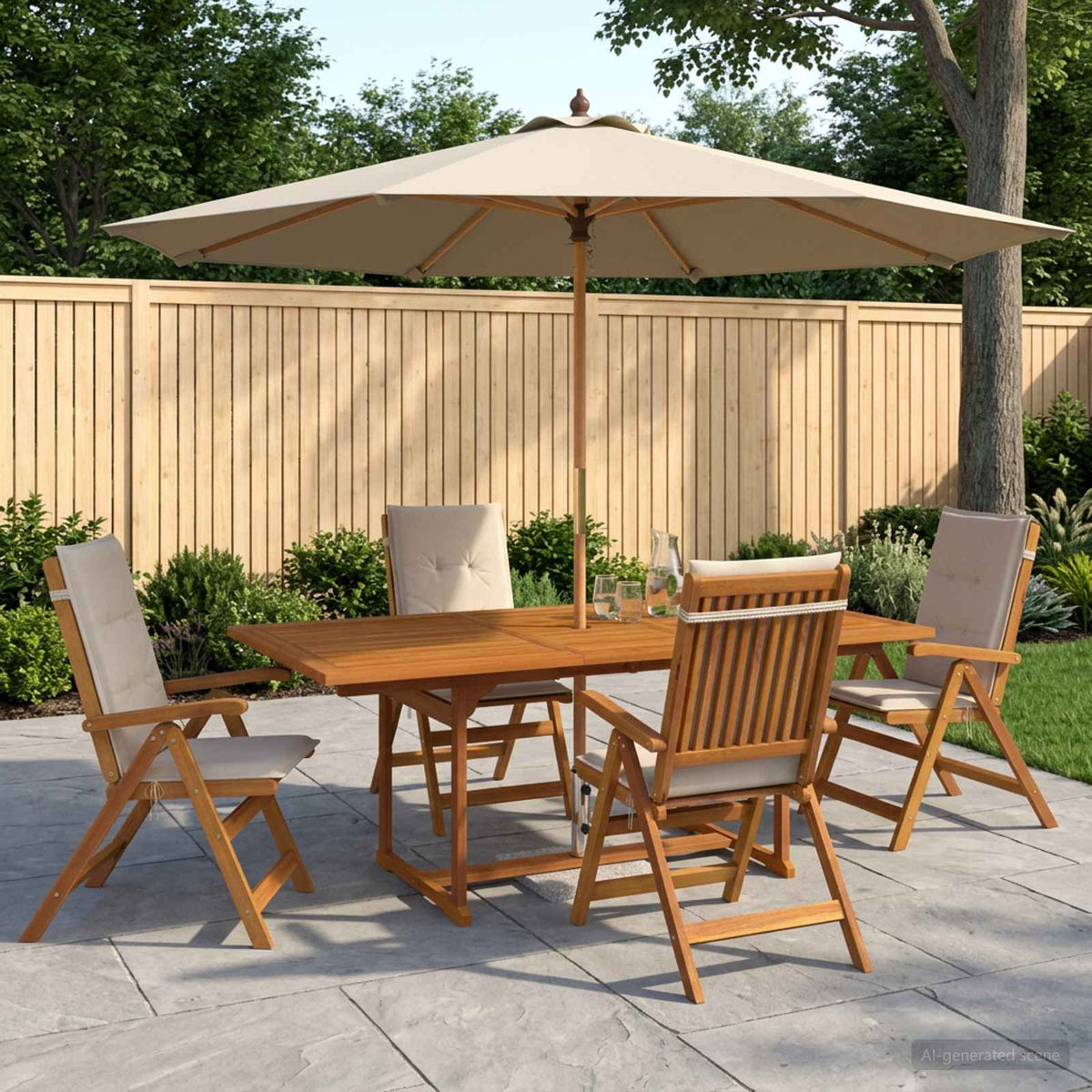 Outdoor Dining Set with Parasol 6 pcs 4-Seaters Cream White