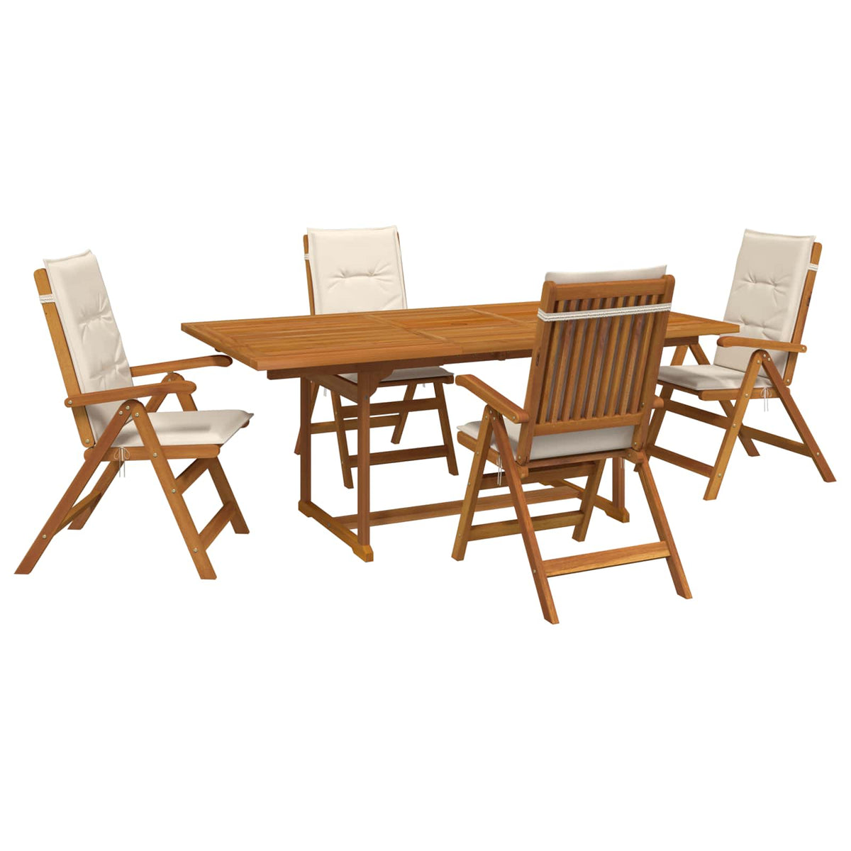 Outdoor Dining Set with Parasol 6 pcs 4-Seaters Cream White