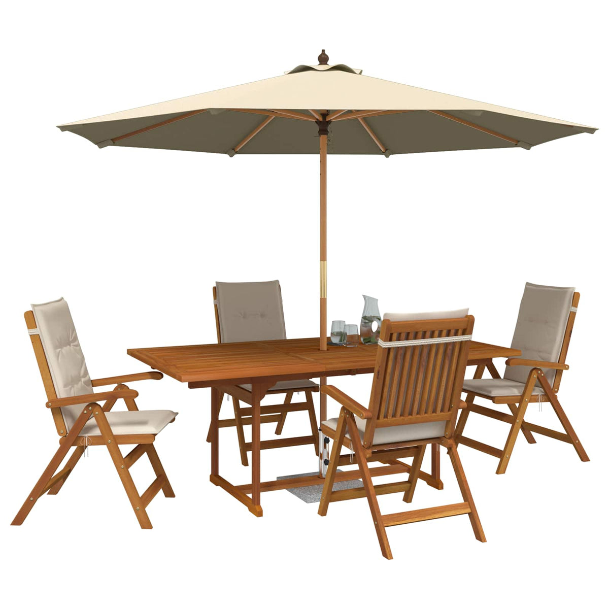Outdoor Dining Set with Parasol 6 pcs 4-Seaters Cream White