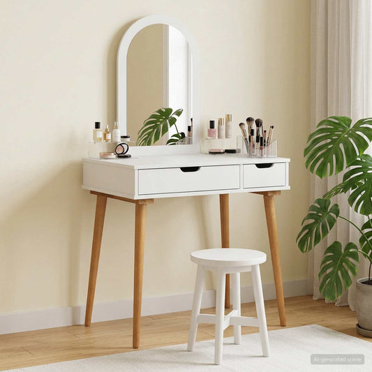 Dressing Table Set FAUSKE 2 pcs White 76 x 50 x 143 cm