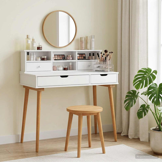 Dressing Table Set FAUSKE 2 pcs White 100 x 50 x 103.5 cm