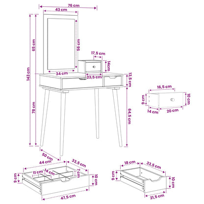 Dressing Table Set FAUSKE 3 pcs White 76 x 50 x 143 cm