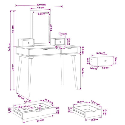 Dressing Table Set FAUSKE 4 pcs White 100 x 50 x 143 cm