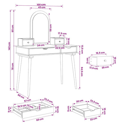 Dressing Table Set FAUSKE 4 pcs White 100 x 50 x 143 cm