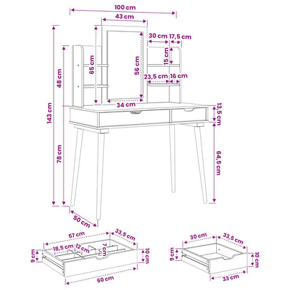 Dressing Table Set FAUSKE 4 pcs White 100 x 50 x 143 cm