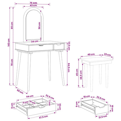 Dressing Table Set FAUSKE 3 pcs White 76 x 50 x 143 cm