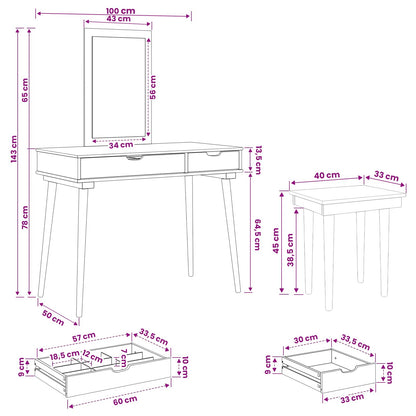 Dressing Table Set FAUSKE 3 pcs White 100 x 50 x 143 cm