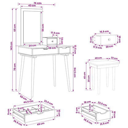 Dressing Table Set FAUSKE 4 pcs White 76 x 50 x 143 cm