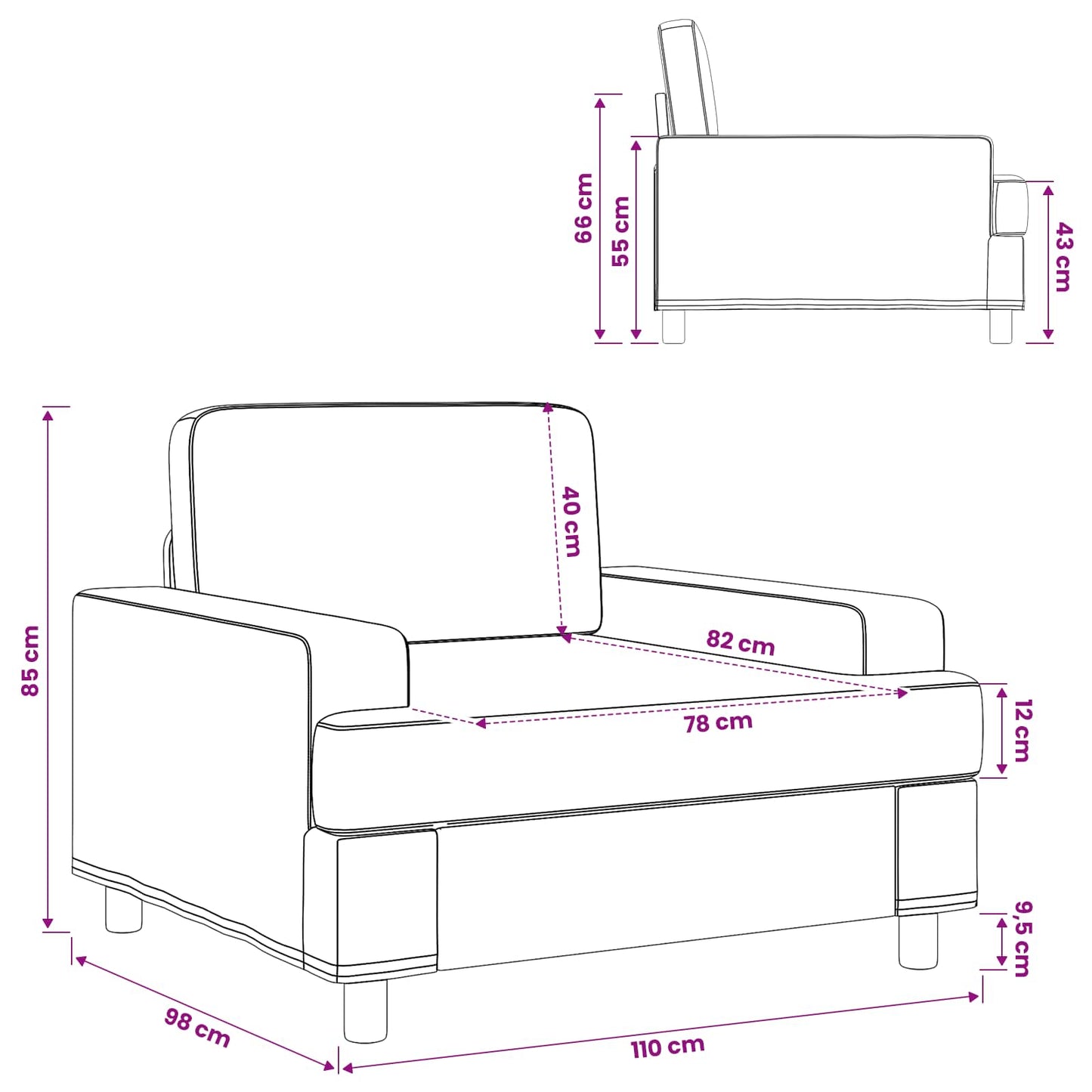 Armchair Jeans Blue Fabric