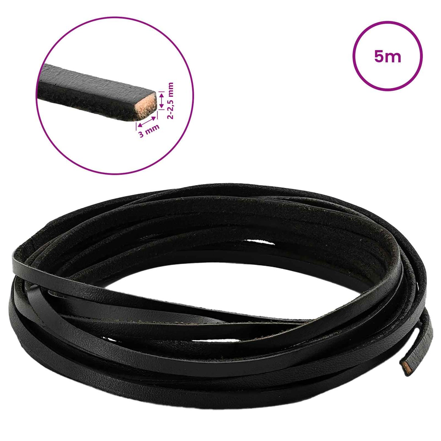 Leather Strap Black 500 x 0.3 cm Leather