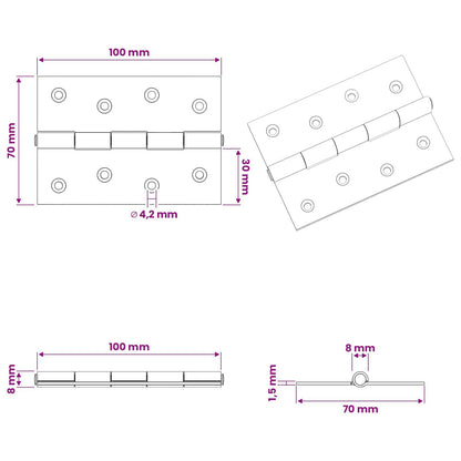 Hinge 48 pcs 100 x 70 x 8 mm Silver Steel