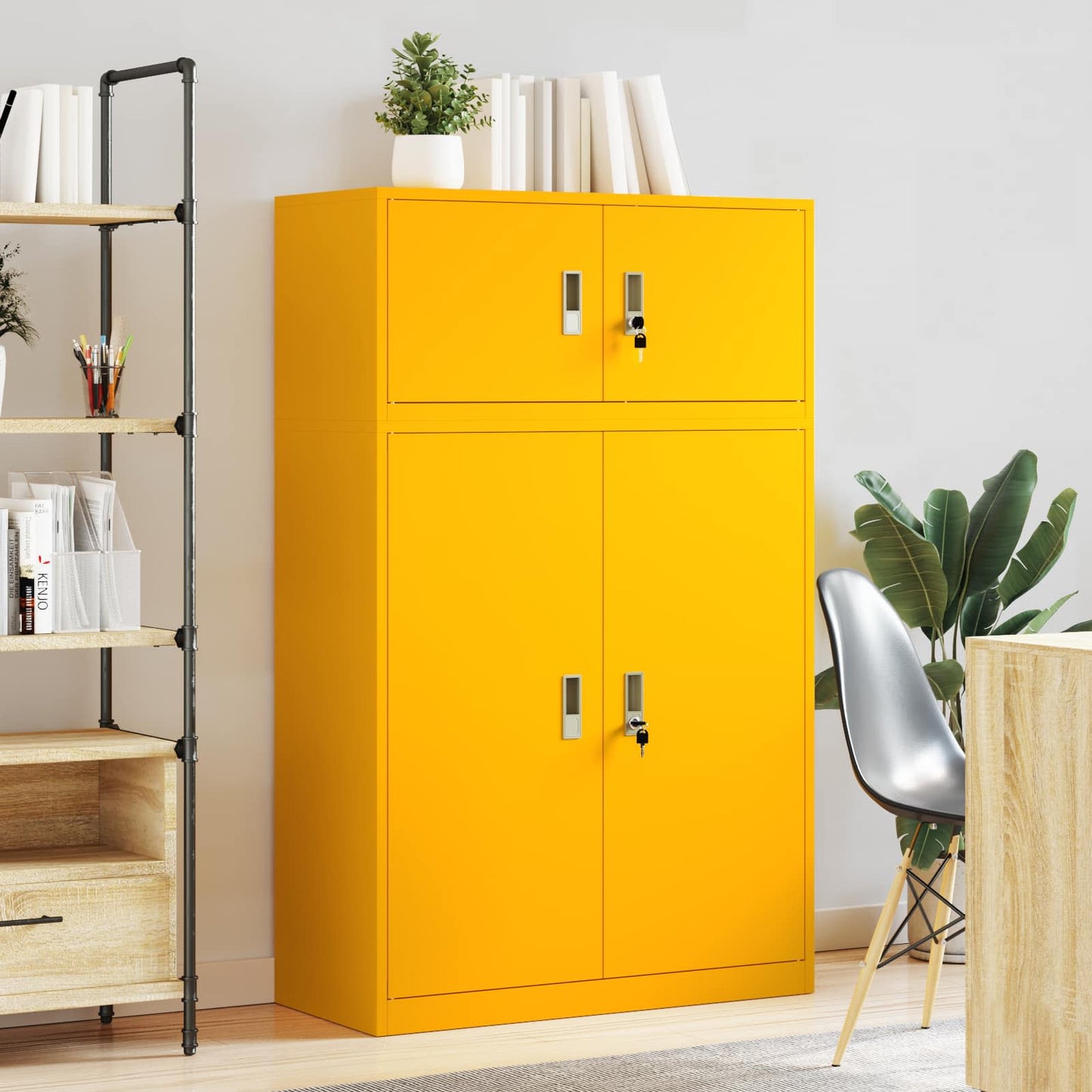 Storage Cabinet 2 pcs Mustard Yellow 90 x 40 x 145 cm Steel