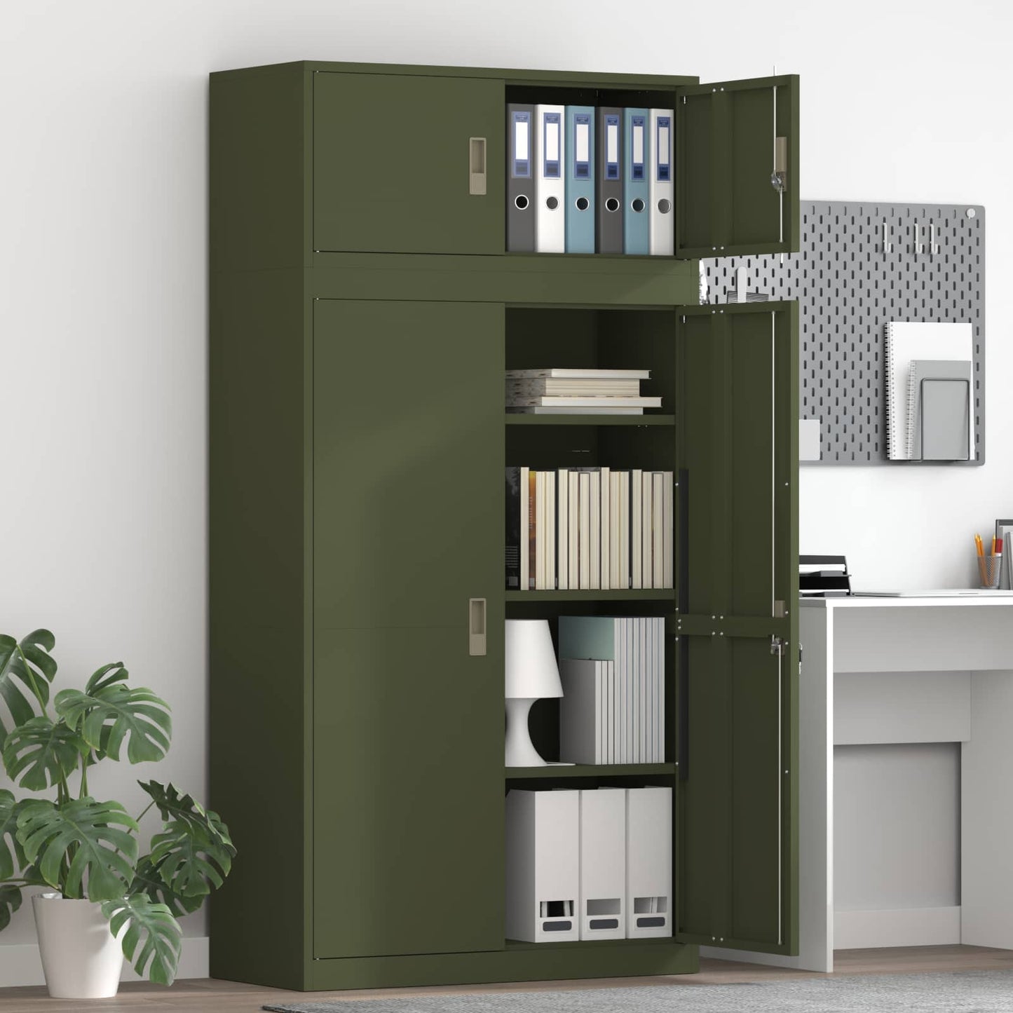 Storage Cabinet 2 pcs Olive Green 90 x 40 x 180 cm Steel
