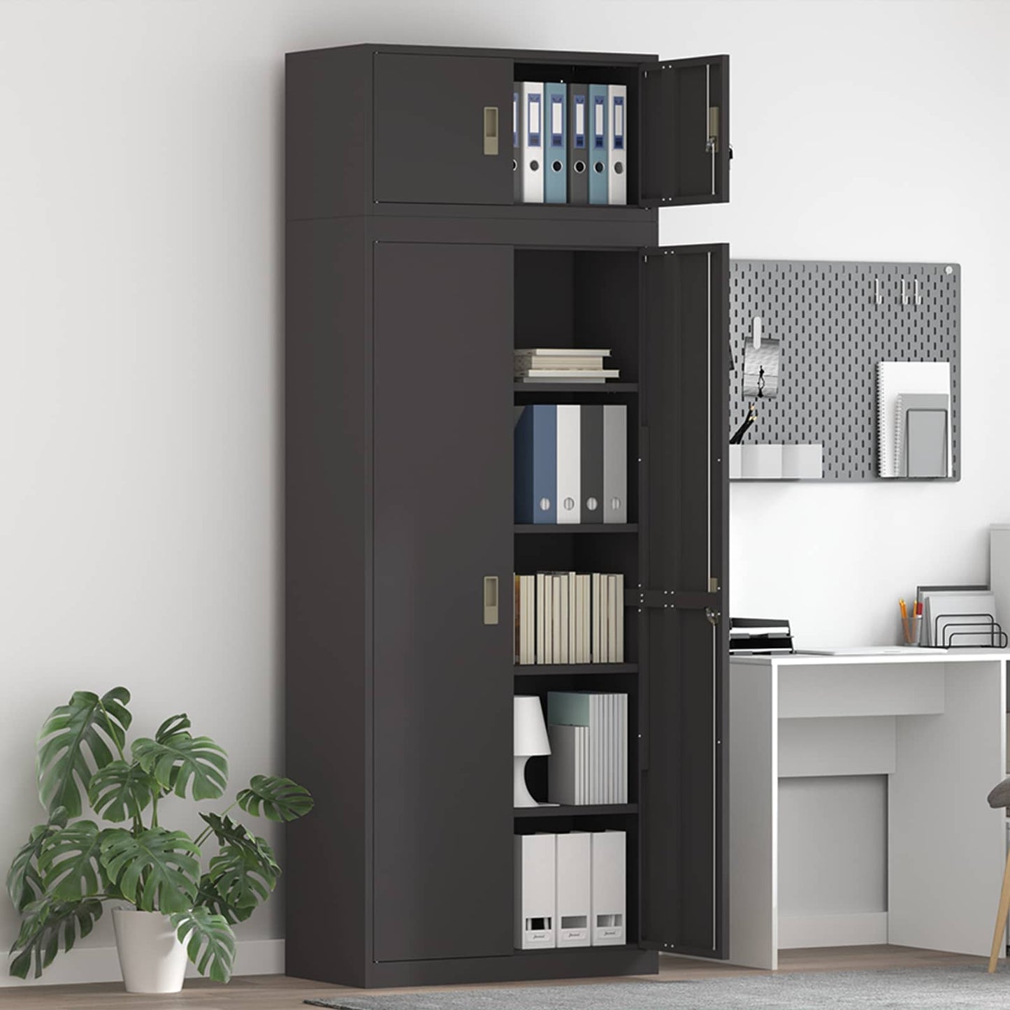 Storage Cabinet 2 pcs Black 80 x 40 x 220 cm Steel Lockable