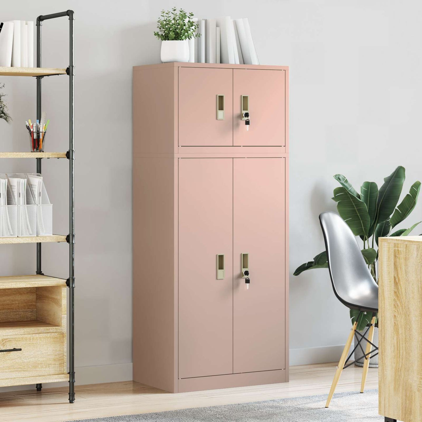 Storage Cabinet 2 pcs Pink 60 x 40 x 145 cm Steel Lockable