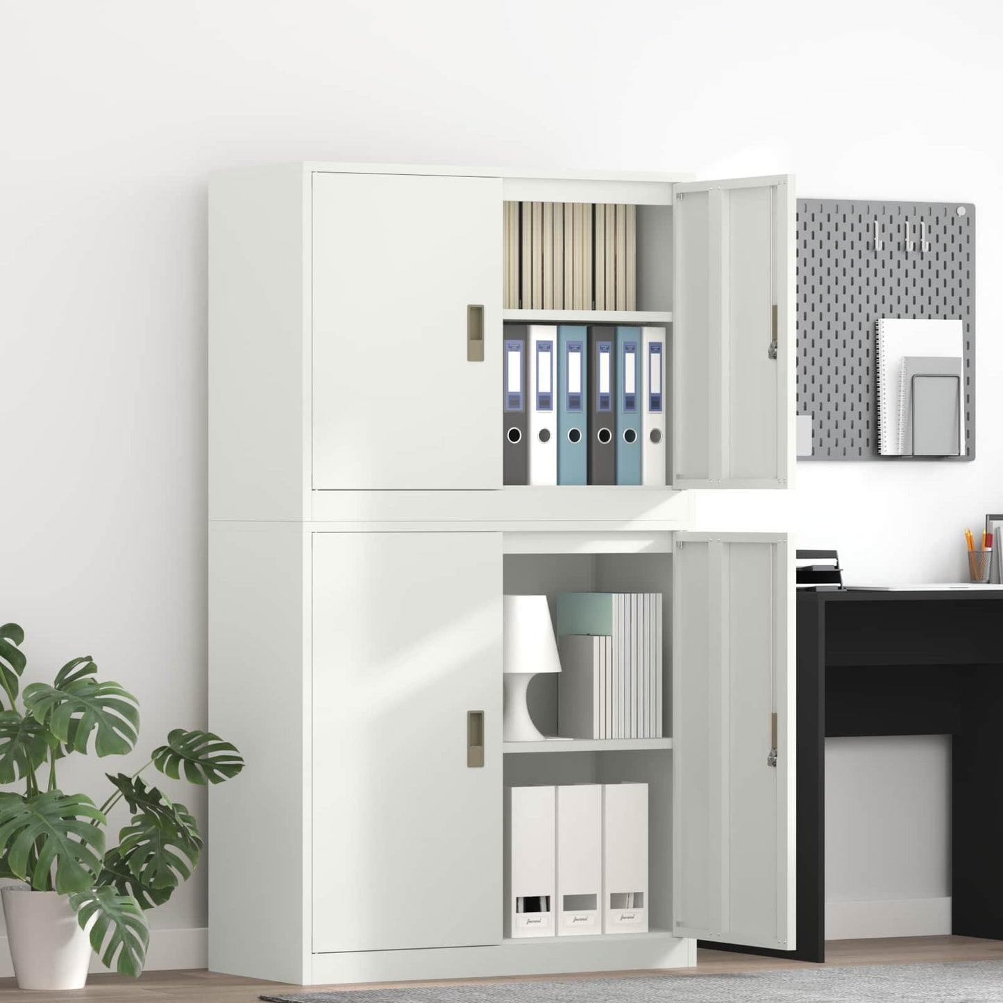 Storage Cabinet 2 pcs White 90 x 40 x 160 cm Steel Lockable