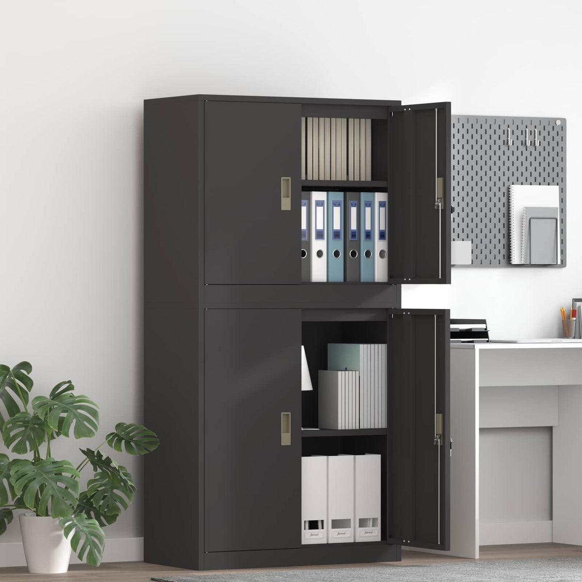 Storage Cabinet 2 pcs Black 80 x 40 x 160 cm Steel Lockable