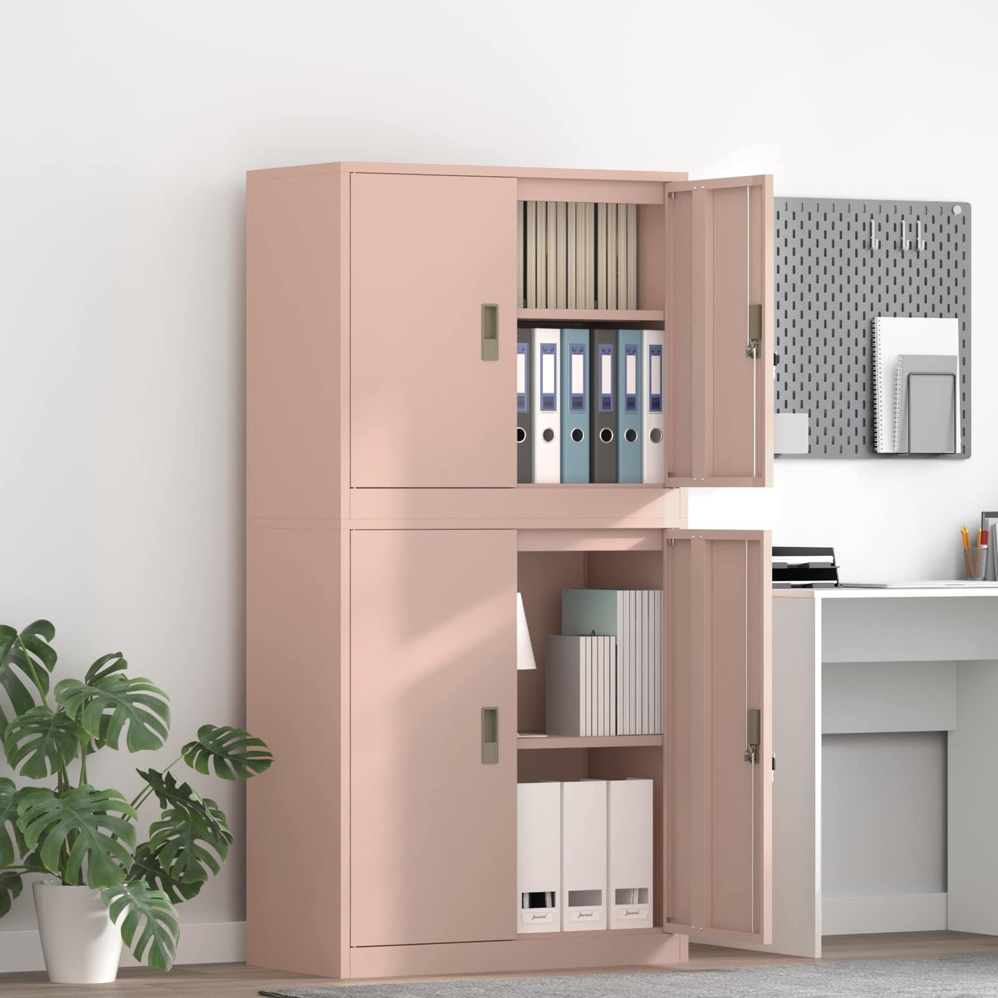 Storage Cabinet 2 pcs Pink 80 x 40 x 160 cm Steel Lockable