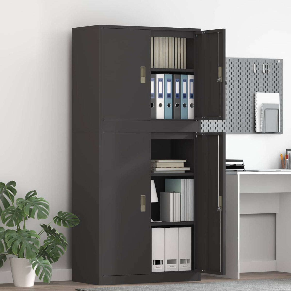Storage Cabinet 2 pcs Black 80 x 40 x 175 cm Steel Lockable