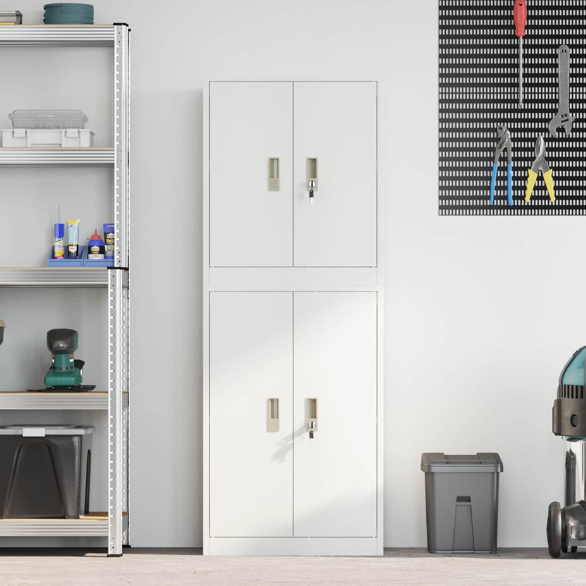 Storage Cabinet 2 pcs White 60 x 40 x 160 cm Steel Lockable