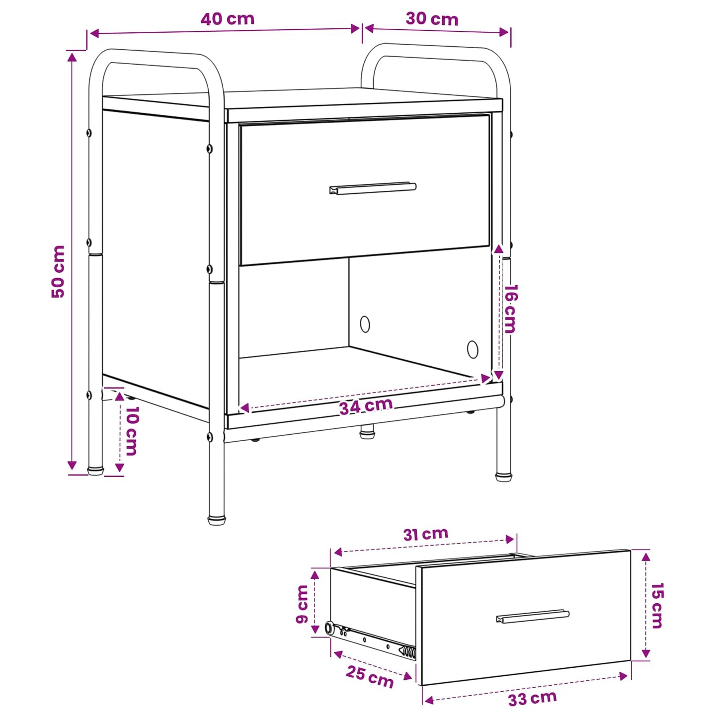 Bedside Cabinet Artisan Oak 40 x 30 x 50 cm Engineered Wood