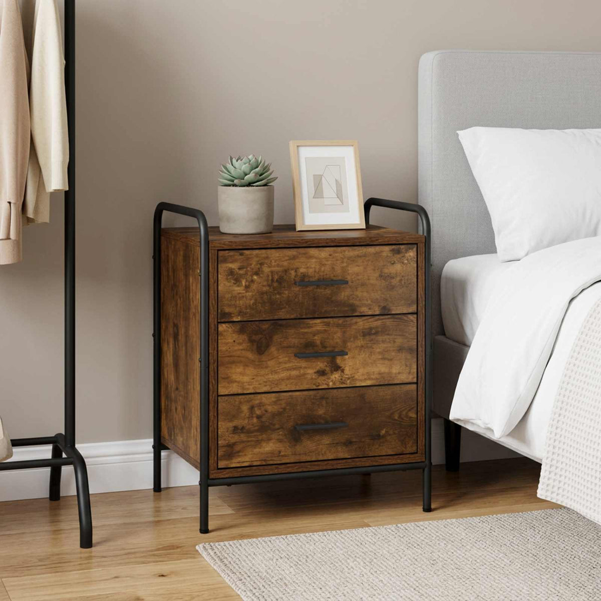Bedside Cabinet Smoked Oak 48 x 36.5 x 60 cm Engineered Wood