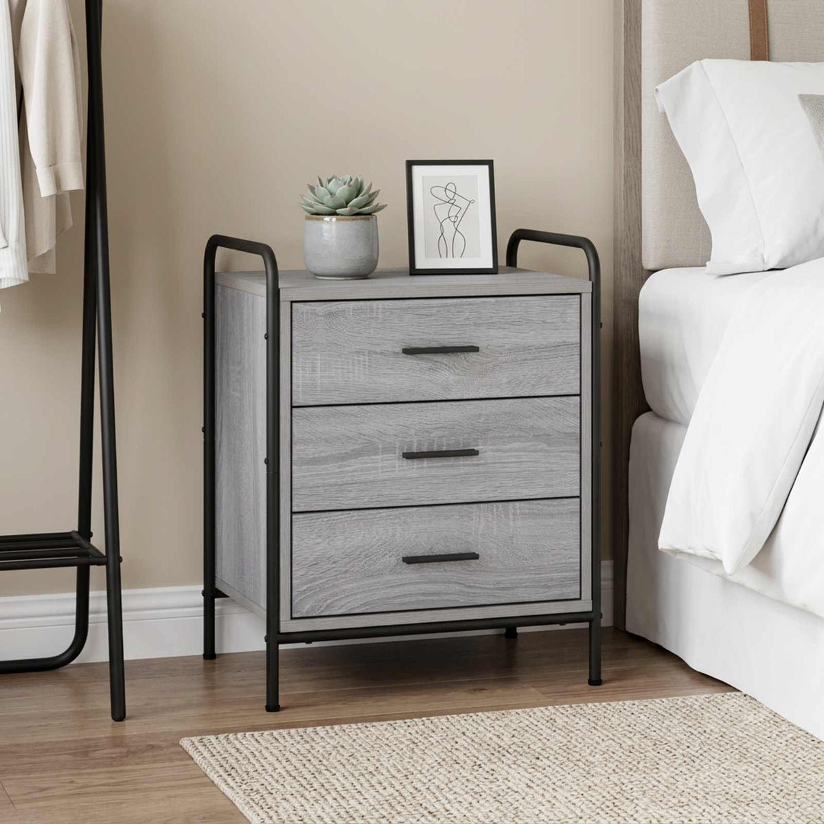 Bedside Cabinet Grey Sonoma 48 x 36.5 x 60 cm Engineered Wood