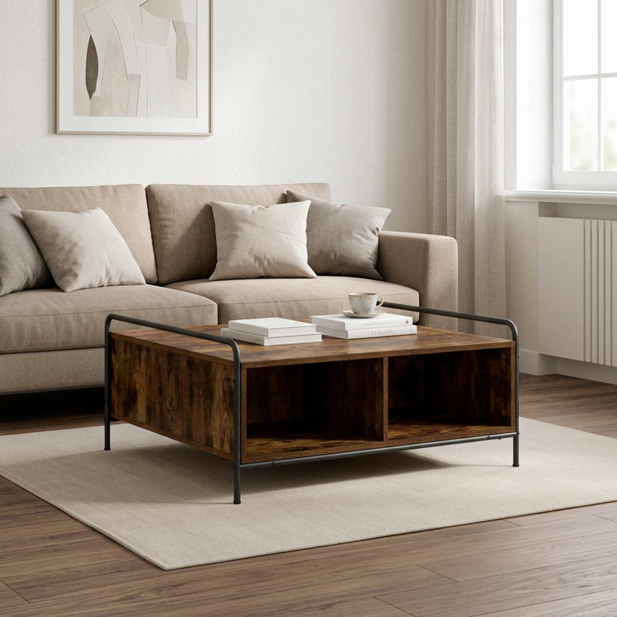 Coffee Table Smoked Oak 90 x 90 x 41 cm Engineered Wood