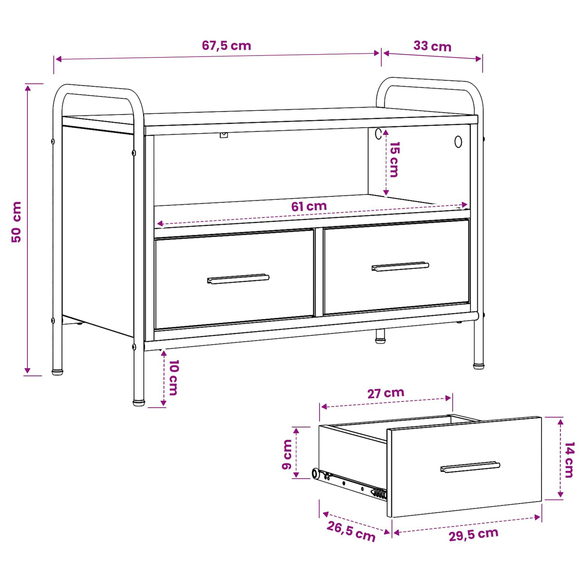 TV Cabinet 67.5 x 33 x 50 cm Old Wood Engineered Wood