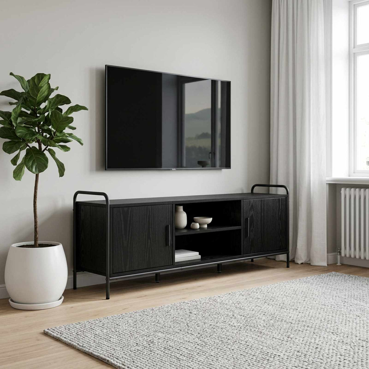 TV Cabinet 133 x 33 x 50 cm Black Oak Engineered Wood